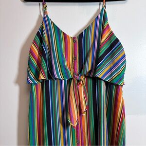 Charming Charlie Striped Colorful Midi Dress Button Front Spaghetti Strap NWT L